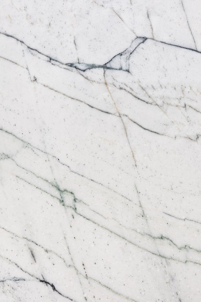 High-resolution white marble surface with intricate natural veining details.